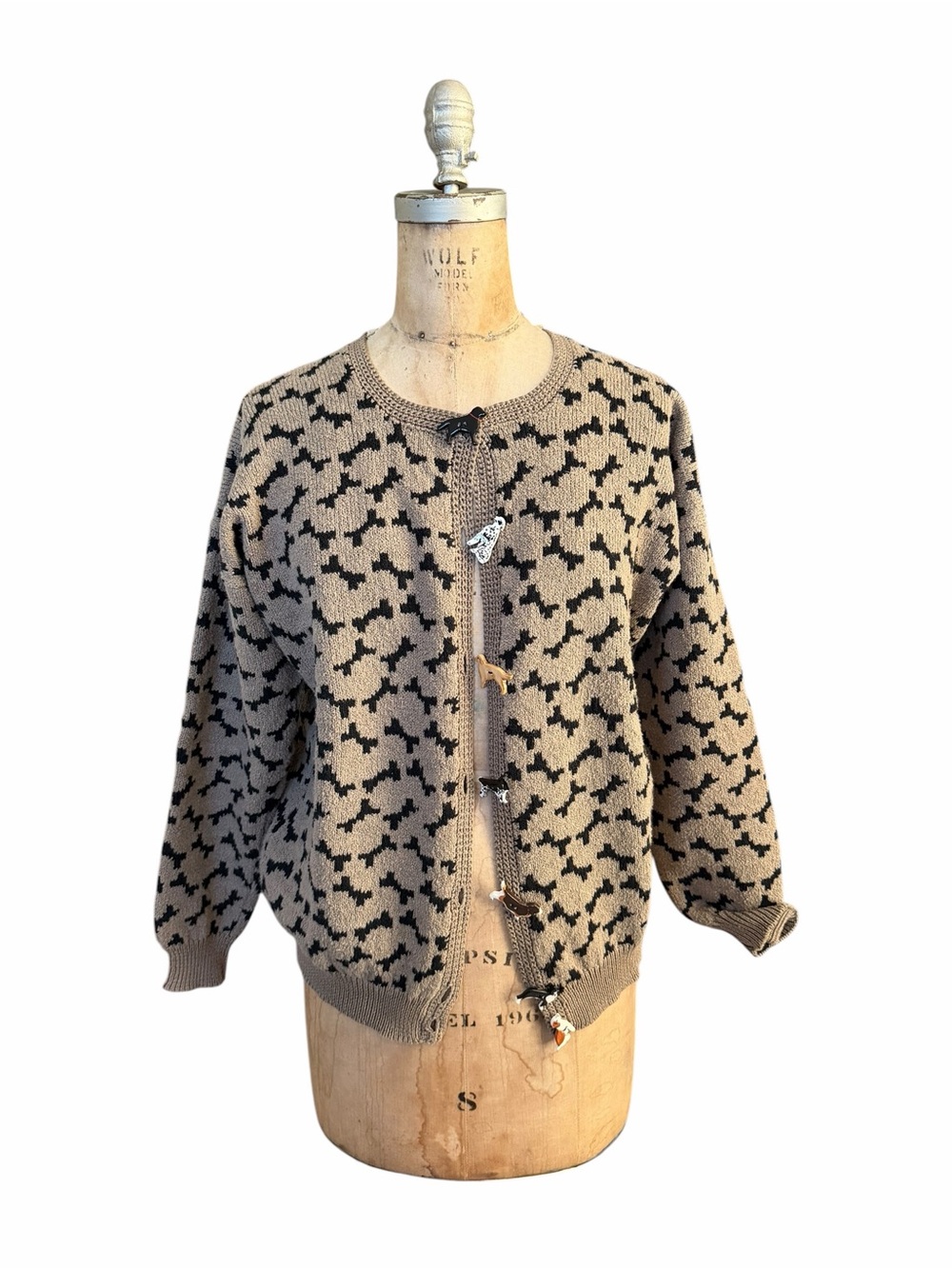 Dia North of Boston NWT Dead Stock 1987 Wool Blend Woof Bone Pattern Cardigan M